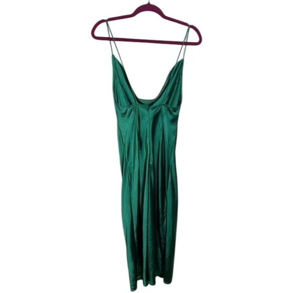 Lioness‎ Green Satin Cowl Neck Midi Dress W/ Slit Y2K Party Bachelorette - Picture 6 of 9